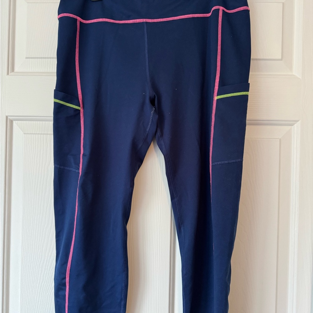 Vineyard Vines Navy Track Pants with Pink and Green Accents